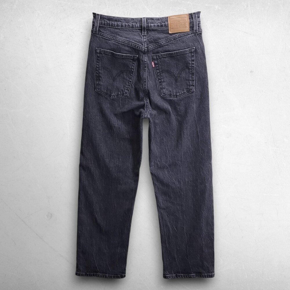 Levi's Premium Ribcage Straight Ankle Jeans Button Fly Stretch Women 28 Black - Picture 2 of 15